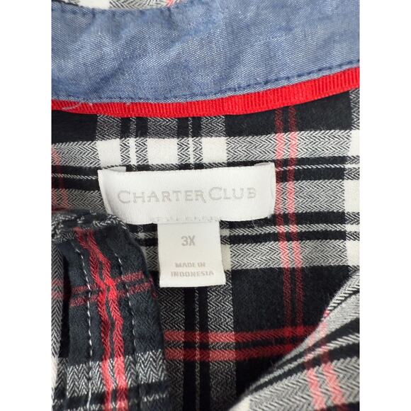 Charter Club Womens Plus Size 3X Plaid Button Shirt Black Red Long Sleeve Casual - Picture 6 of 7